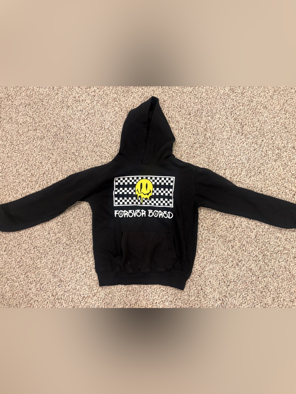 Vans Black Hoodie with Yellow Smiley Graphic - Kids Shirts & Tops